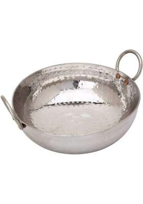 JGS Heavy Guage Multipurpose Stainless Steel Hammered Cooking Kadhai Wok Cookware Kadai | 3.5 L | 3.7 Qt