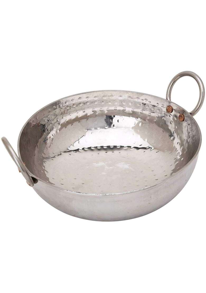 JGS Heavy Guage Multipurpose Stainless Steel Hammered Cooking Kadhai Wok Cookware Kadai | 3.5 L | 3.7 Qt - Indya