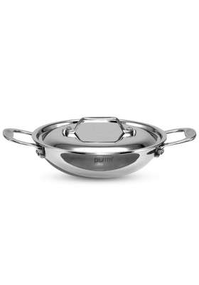 PLUMM Get Kadhai Wok Stainless Steel Kadai with Lid | 5 L | 5.3 Qt | 28 cm | 11 Inch | Induction Compatible | Tri-Ply