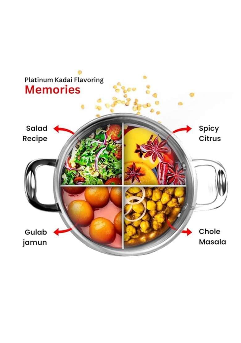 PLUMM Get Kadhai Wok Stainless Steel Kadai with Lid | 5 L | 5.3 Qt | 28 cm | 11 Inch | Induction Compatible | Tri-Ply - Indya