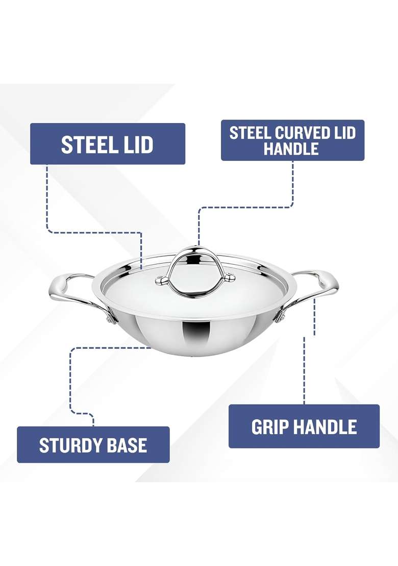 The Indian Aura Kadai with Lid Kitchen Kadhai Nonstick | 3.5 L | 3.7 Qt | 26 cm | 10.2 Inch | Induction Compatible | Heavy Bottom - Indya