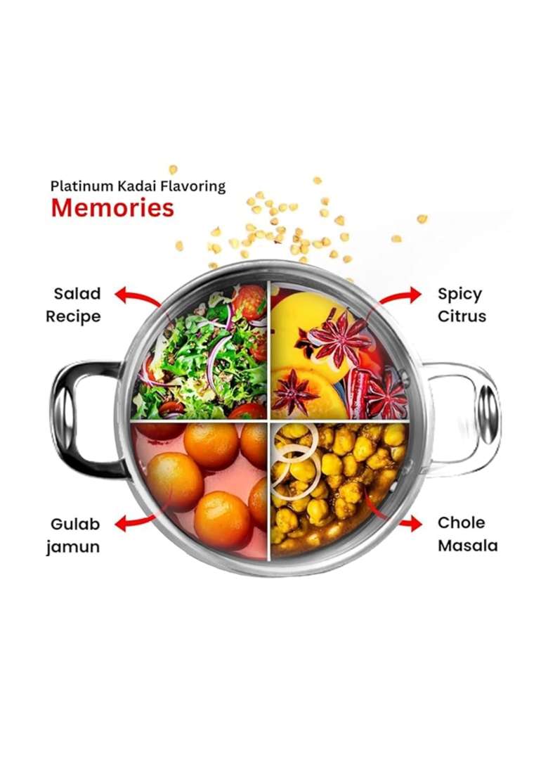 PLUMM Get Triply Stainless Steel Extra Deep Kadai Wok with Lid | 5 L | 5.3 Qt | 28 cm | 11 Inch | Induction Compatible | Heavy Bottom - Indya