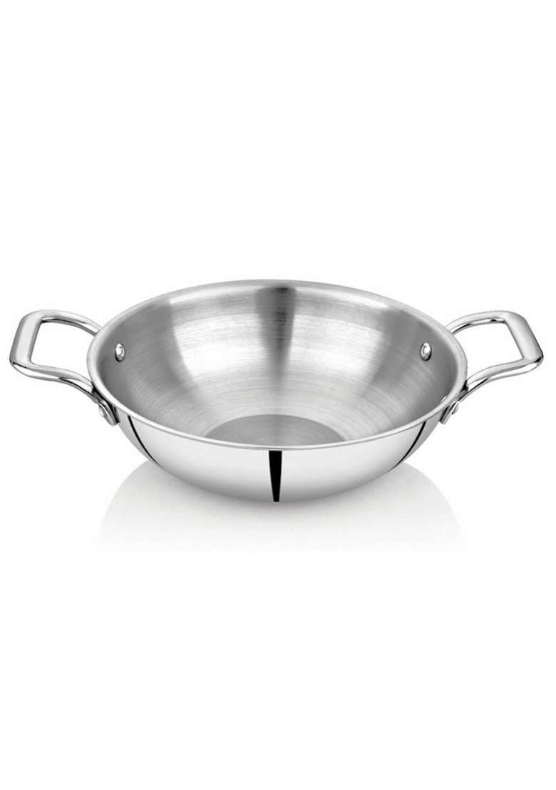 FLIXBLOOM Chef TriPlus Stainless Steel Kitchen Cookware Triply Kadai Wok Induction Base Kadhai | 2 L | 2.1 Qt - Indya