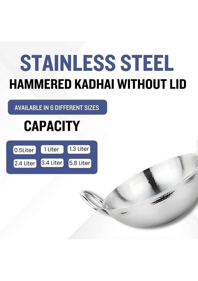 The Indian Aura Hammered Kadhai Without Lid | 0.5 L | 0.5 Qt | 14.5 cm | 5.7 Inch | Induction Compatible - Indya