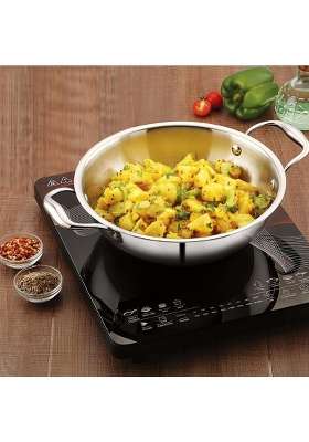 FLIXBLOOM Mastership TriPlus Stainless Steel Triply Kitchen Cookware Kadai Induction Base | 2 L | 2.1 Qt