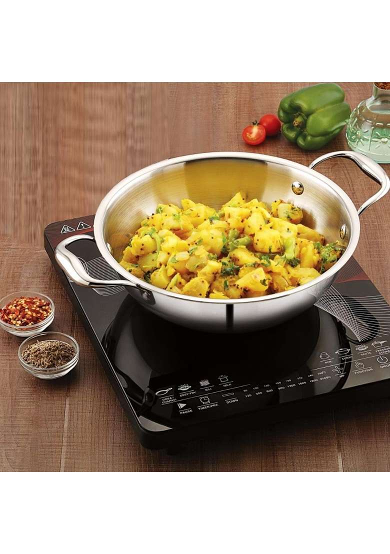 FLIXBLOOM Mastership TriPlus Stainless Steel Triply Kitchen Cookware Kadai Induction Base | 2 L | 2.1 Qt - Indya