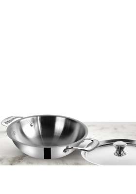 FLIXBLOOM Complete Kitchen Tri-Ply Stainless Steel Cookware Induction Base LPG Compatible | 2 L | 2.1 Qt | With Lid