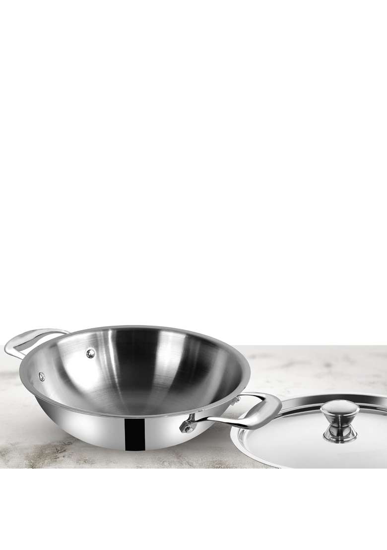 FLIXBLOOM Complete Kitchen Tri-Ply Stainless Steel Cookware Induction Base LPG Compatible | 2 L | 2.1 Qt | With Lid - Indya