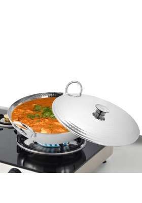 Shri and Sam Stainless Steel Triply Deep Pro Light Weight Hammered Kadhai Wok with Lid | 1.5 L | 1.6 Qt | 20 cm | 7.9 Inch