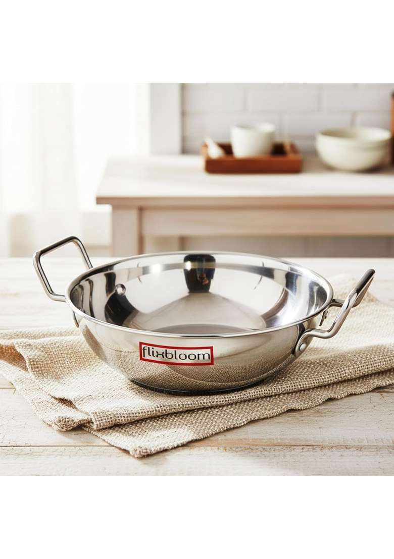 FLIXBLOOM Radiant Stainless Steel Triply Sandwich Bottom Cookware Set Induction Base LPG | 2 L | 2.1 Qt - Indya