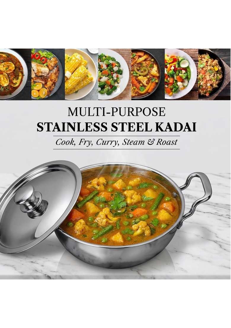 SOLARA Sterra Stainless Steel Cookware | 1.7 L | 1.8 Qt | 22 cm | 8.7 Inch | 2-Piece Set | Induction Compatible | Tri-Ply | With Lid - Indya
