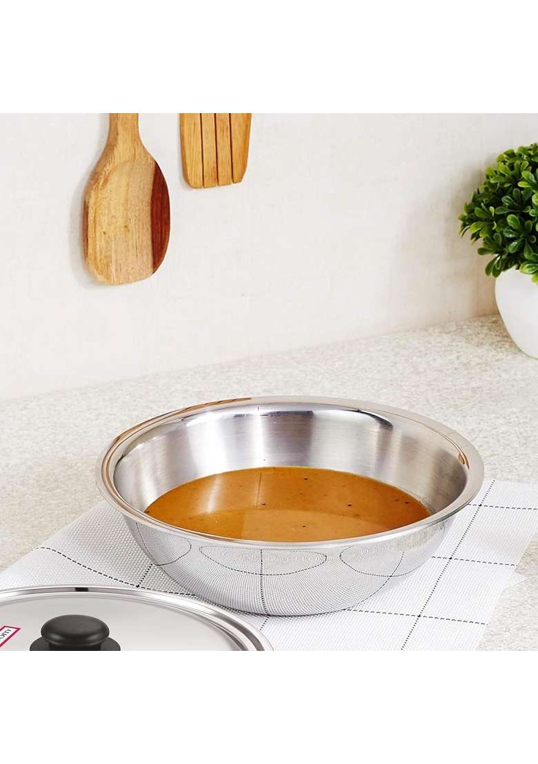 FLIXBLOOM Reinforce Triply Stainless Steel Induction Base LPG Friendly Kitchen Cookware | 1.5 L | 1.6 Qt | 18 cm | 7.1 Inch | With Lid | Food Safe - Indya
