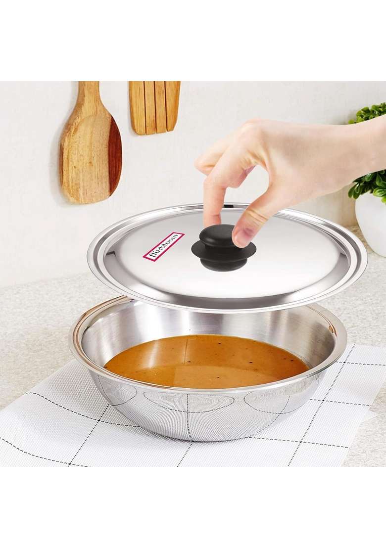 FLIXBLOOM Reinforce Triply Stainless Steel Induction Base LPG Friendly Kitchen Cookware | 1.5 L | 1.6 Qt | 18 cm | 7.1 Inch | With Lid | Food Safe - Indya