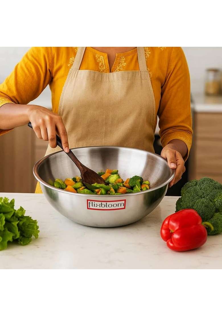 FLIXBLOOM Reinforce Triply Stainless Steel Induction Base LPG Friendly Kitchen Cookware | 1.5 L | 1.6 Qt | 18 cm | 7.1 Inch | With Lid | Food Safe - Indya