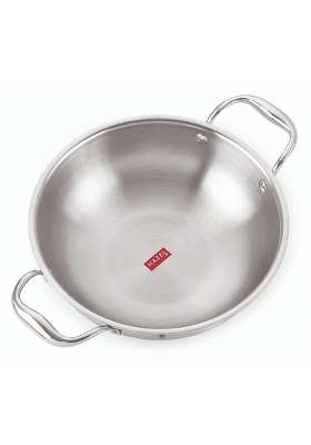 HAZEL Triply Stainless Steel Kadhai Wok Induction Base | 1500 ml | 50.7 fl oz | 20.5 cm | 8.1 Inch