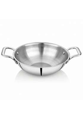 FLIXBLOOM Modern TriPlus Stainless Steel Kitchen Cookware Triply Kadai Wok Induction Base | 3 L | 3.2 Qt