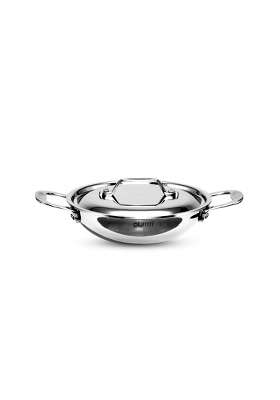 PLUMM Get Kadhai Wok Stainless Steel Kadai with Lid | 3 L | 3.2 Qt | 24 cm | 9.4 Inch | Induction Compatible | Tri-Ply