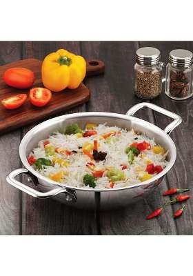 FLIXBLOOM Urban TriPlus Stainless Steel Kitchen Cookware Triply Kadai Wok Induction Base | 2 L | 2.1 Qt