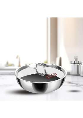 FLIXBLOOM Urban Triply Thick Stainless Steel Induction Base LPG Friendly Kitchen Cookware | 2 L | 2.1 Qt | With Lid | Food Safe | Rust Resistant