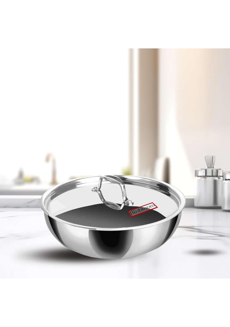 FLIXBLOOM Urban Triply Thick Stainless Steel Induction Base LPG Friendly Kitchen Cookware | 2 L | 2.1 Qt | With Lid | Food Safe | Rust Resistant - Indya