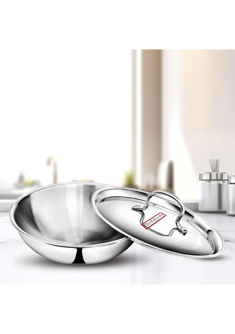 FLIXBLOOM Urban Triply Thick Stainless Steel Induction Base LPG Friendly Kitchen Cookware | 2 L | 2.1 Qt | With Lid | Food Safe | Rust Resistant - Indya