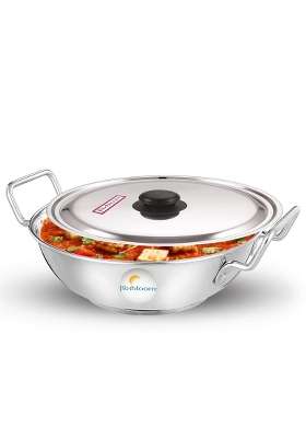 FLIXBLOOM Preferable Stainless Steel Induction Base Deep Kitchen Utensil Cookware Kadai Wok | 4 L | 4.2 Qt | With Lid