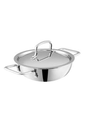 Vinod Triply Stainless Steel Extra Deep Kadai Wok | 1.2 L | 1.3 Qt | 18 cm | 7.1 Inch | Induction Compatible