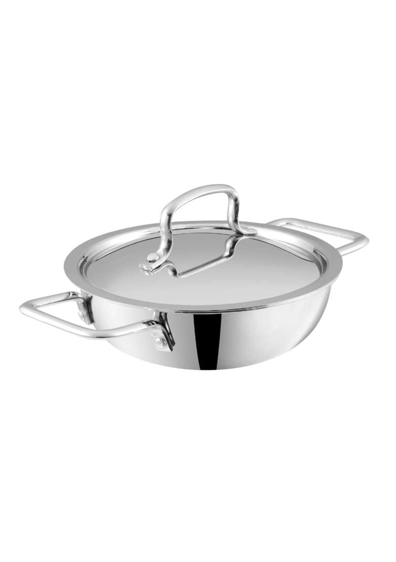 Vinod Triply Stainless Steel Extra Deep Kadai Wok | 1.2 L | 1.3 Qt | 18 cm | 7.1 Inch | Induction Compatible - Indya