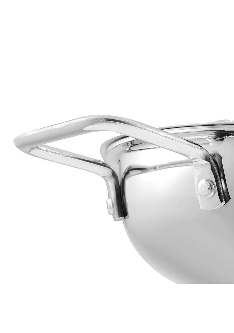 Vinod Triply Stainless Steel Extra Deep Kadai Wok | 1.2 L | 1.3 Qt | 18 cm | 7.1 Inch | Induction Compatible - Indya