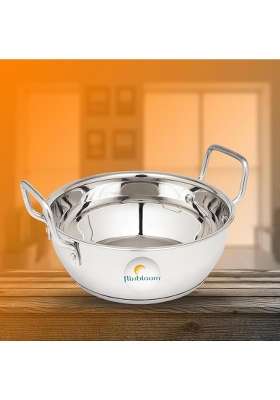 FLIXBLOOM Glossy Stainless Steel Induction Base Cookware Set Kadai Wok for Kitchen Perfect | 4 L | 4.2 Qt