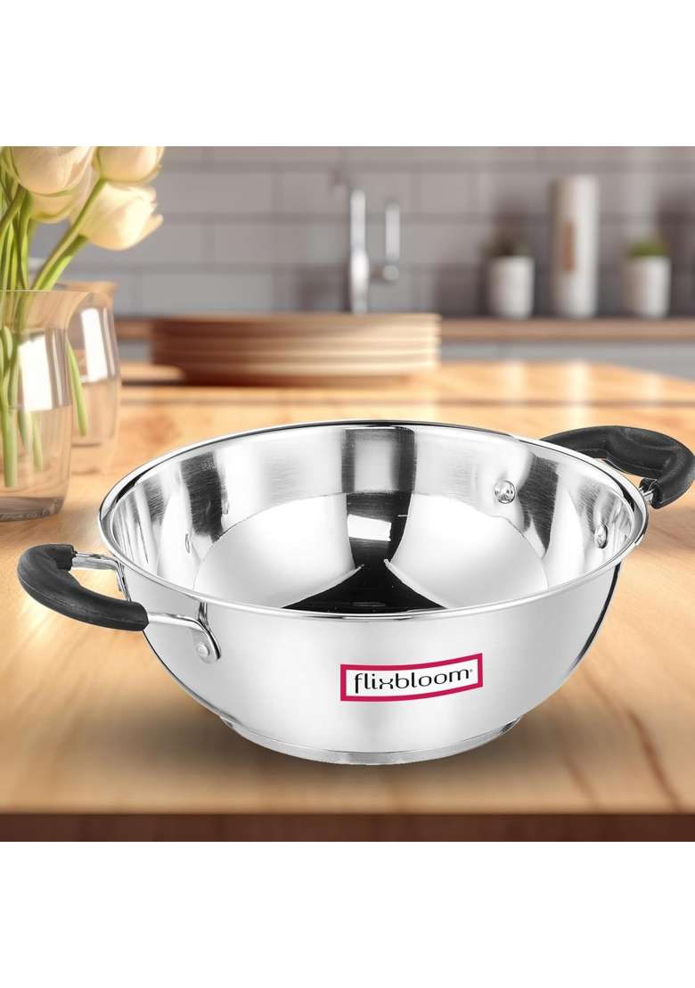FLIXBLOOM Modern Stainless Steel Induction Base and LPG Gas Stovetop Friendly Cookware | 2 L | 2.1 Qt | Tri-Ply - Indya