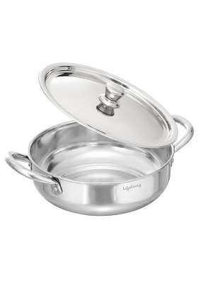 Lifelong Stainless Steel Kadhai Wok with Lid | 2.5 L | 2.6 Qt | 24 cm | 9.4 Inch | Induction Compatible