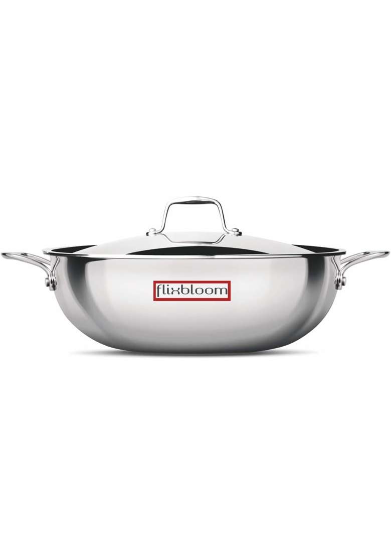 FLIXBLOOM Radiant Triply Thick Stainless Steel Kitchen Cookware Set Induction Base LPG | 2.5 L | 2.6 Qt | With Lid - Indya
