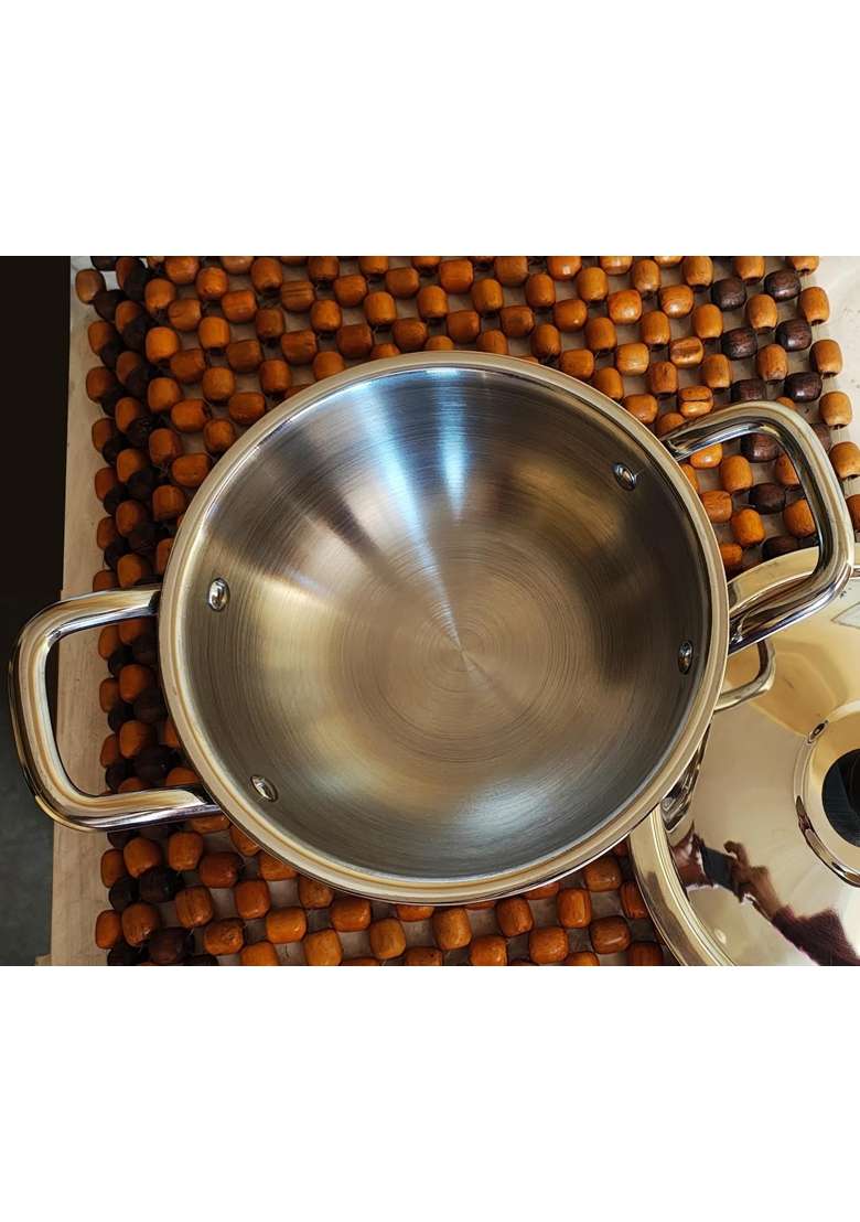 FLIXBLOOM Radiant Triply Thick Stainless Steel Kitchen Cookware Set Induction Base LPG | 2.5 L | 2.6 Qt | With Lid - Indya