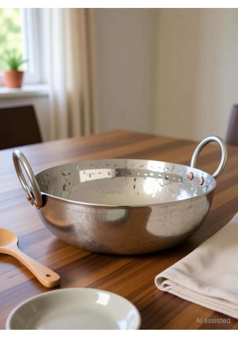 Yadav Craft Stainless Steel Kadhai Wok | 3 L | 3.2 Qt | 32 cm | 12.6 Inch - Indya