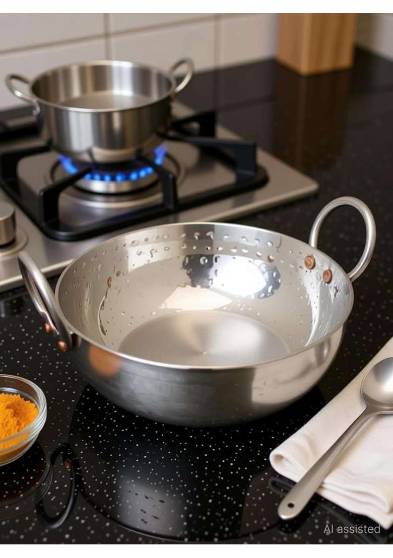 Yadav Craft Stainless Steel Kadhai Wok | 3 L | 3.2 Qt | 32 cm | 12.6 Inch - Indya