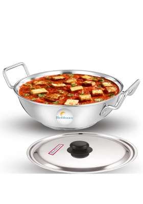 FLIXBLOOM Speical Stainless Steel Induction Base Deep Kitchen Utensil Cookware Kadai Wok | 4 L | 4.2 Qt | With Lid