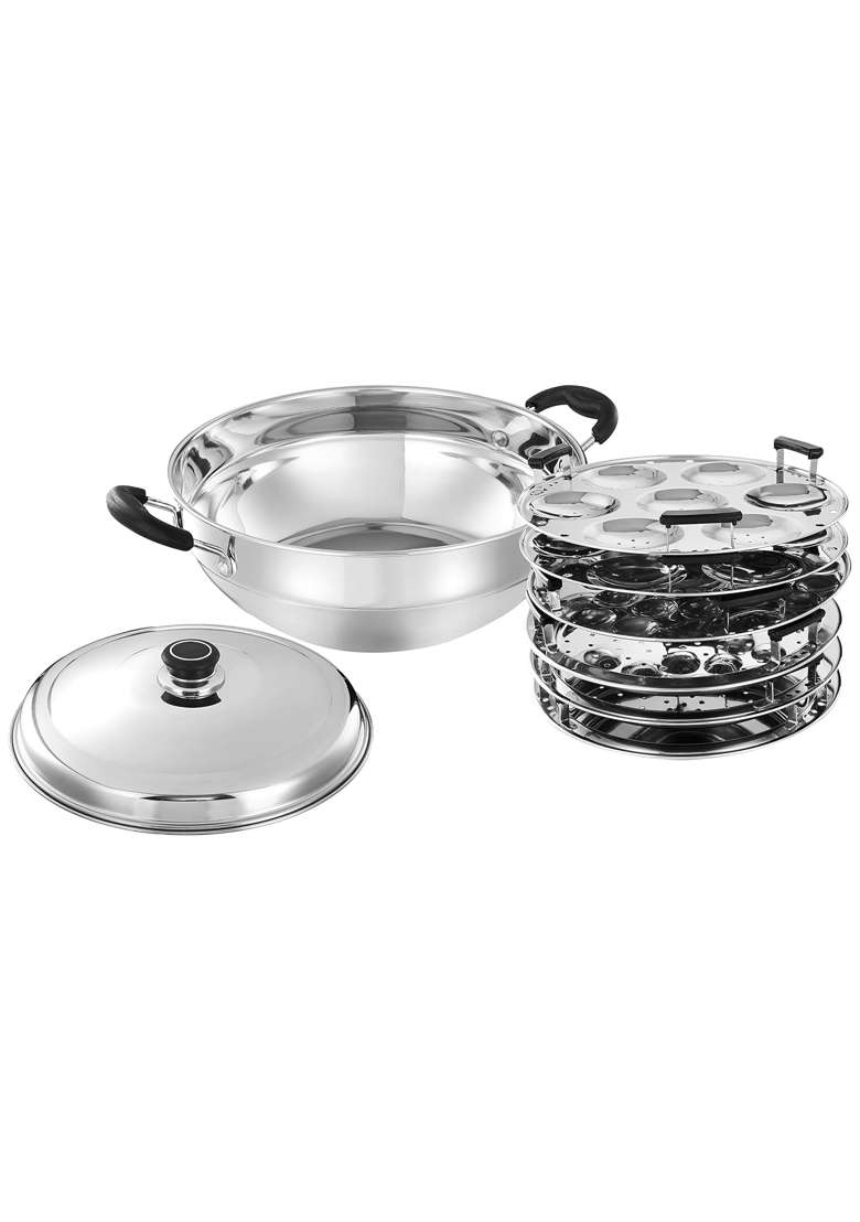 Solimo Amazon Brand Solimo Stainless Steel Induction Bottom Kadhai Wok with 6 Plates | 1 L | 1.1 Qt - Indya