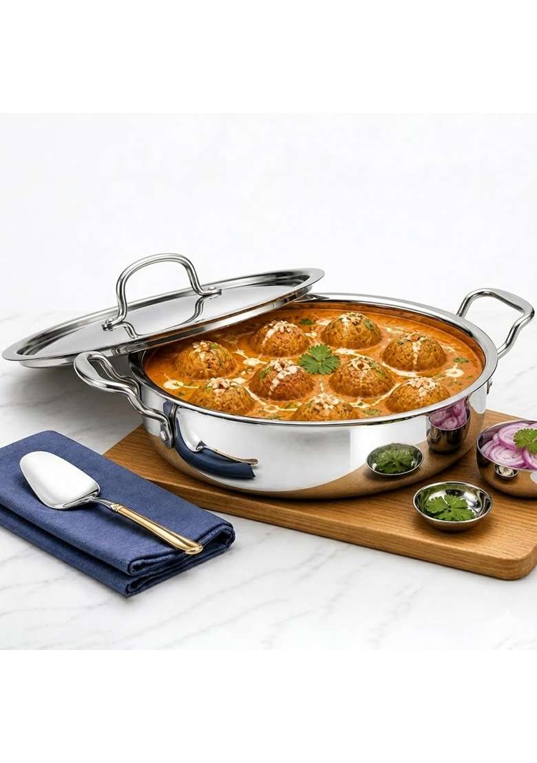 SOLARA Triply Stainless Steel Uruli with SS Lid | 24 cm | 9.4 Inch | Induction Compatible | Heavy Bottom - Indya