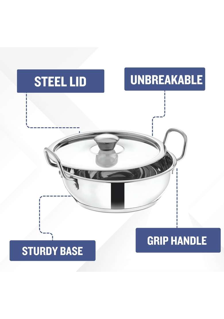 The Indian Aura Kadhai with Lid | 3.5 L | 3.7 Qt | Induction Compatible - Indya