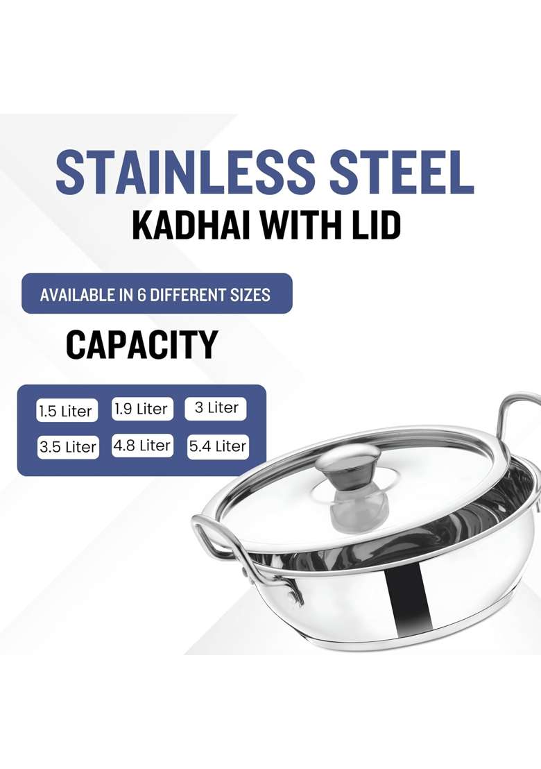 The Indian Aura Kadhai with Lid | 3.5 L | 3.7 Qt | Induction Compatible - Indya