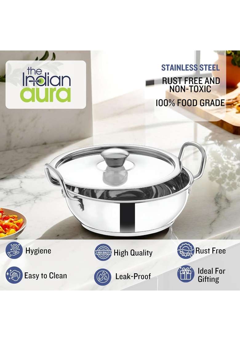 The Indian Aura Kadhai with Lid | 3.5 L | 3.7 Qt | Induction Compatible - Indya