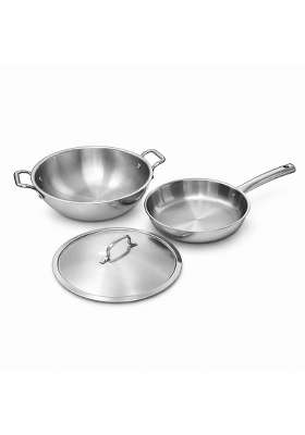 AANYA HOME CRAFT Aanya Homecraft Trio Robust 18 10 Tri-Ply Stainless Steel Cookware Set | 22 cm | 8.7 Inch | 3-Piece Set | Induction Compatible