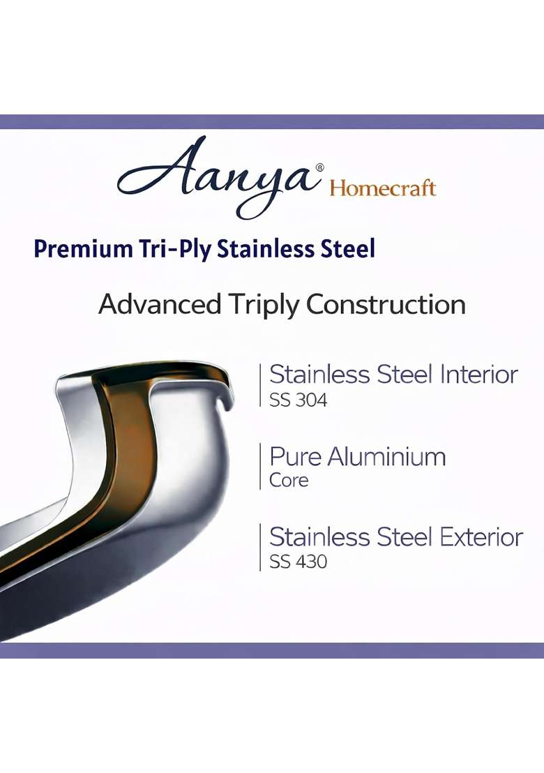 AANYA HOME CRAFT Aanya Homecraft Trio Robust 18 10 Tri-Ply Stainless Steel Cookware Set | 22 cm | 8.7 Inch | 3-Piece Set | Induction Compatible - Indya