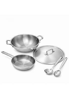 AANYA HOME CRAFT Aanya Homecraft Trio Robust 18 10 Tri-Ply Stainless Steel Cookware and Serving Set | 22 cm | 8.7 Inch | 5-Piece Set