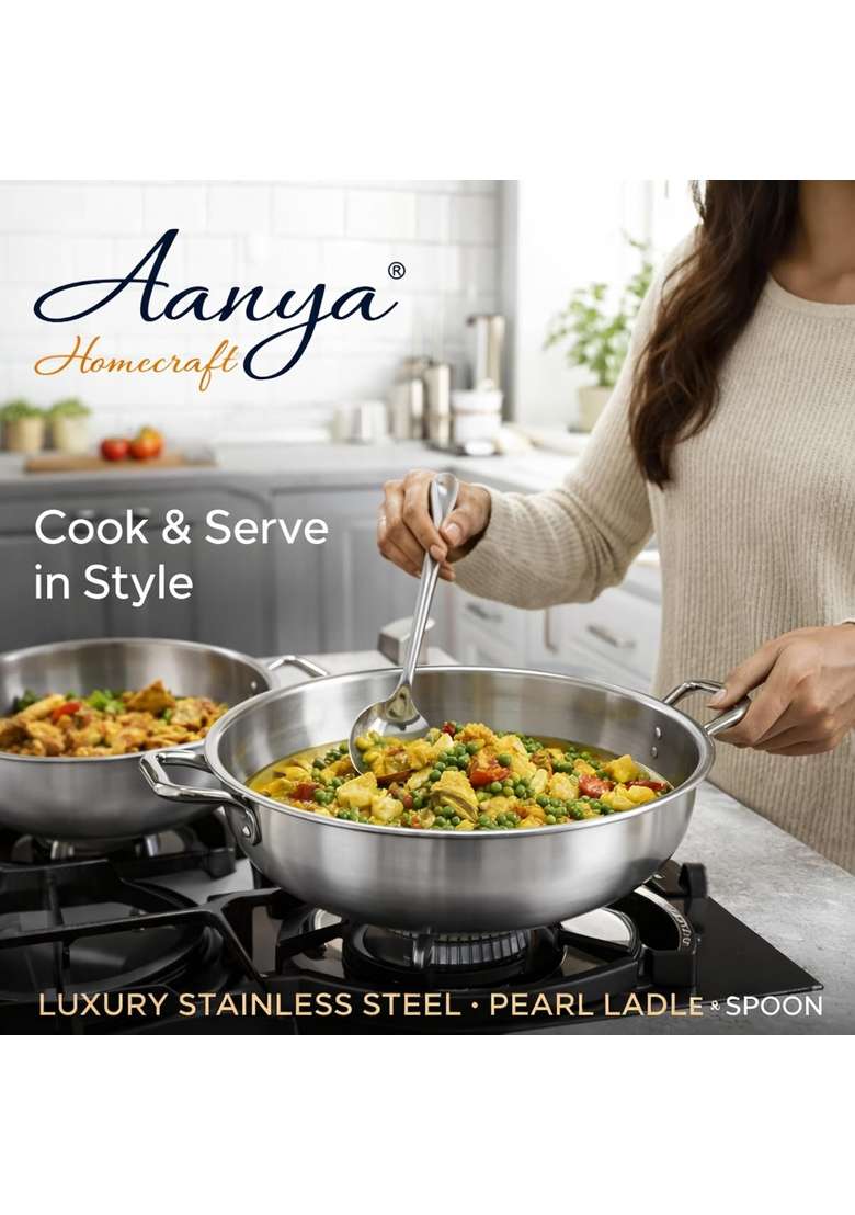 AANYA HOME CRAFT Aanya Homecraft Trio Robust 18 10 Tri-Ply Stainless Steel Cookware and Serving Set | 22 cm | 8.7 Inch | 5-Piece Set - Indya
