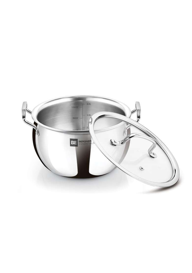 BERGNER BE Essentials TriPly Stainless Steel Rice Handi Cooking Pot with Lid | 0.2 L | 0.2 Qt | 20 cm | 7.9 Inch | Induction Compatible | Non-Toxic - Indya