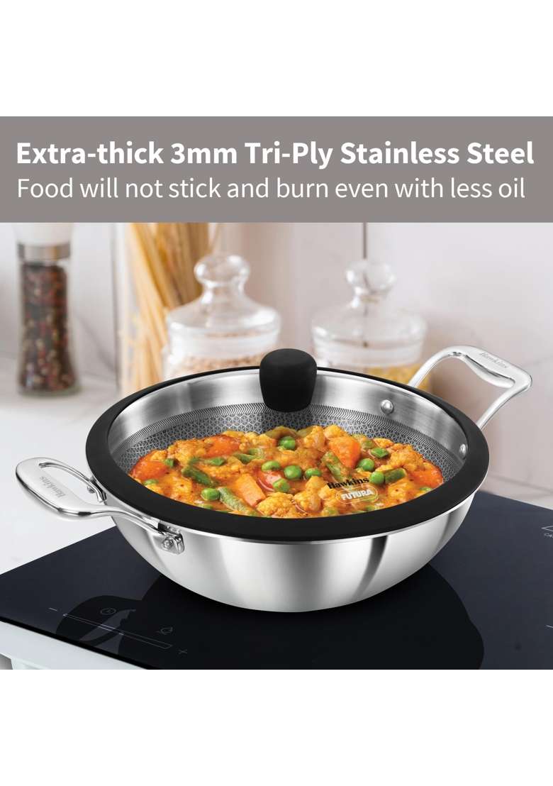Hawkins Pro Shielded Nonstick Triply Deep-Fry Pan | 3.5 L | 3.7 Qt | 26 cm | 10.2 Inch | Induction Compatible - Indya