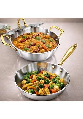 SOLARA MontClaire Premium Triply Stainless Steel Cookware | 1.7 L | 1.8 Qt | 22 cm | 8.7 Inch | 2-Piece Set | Induction Compatible | Non-Toxic