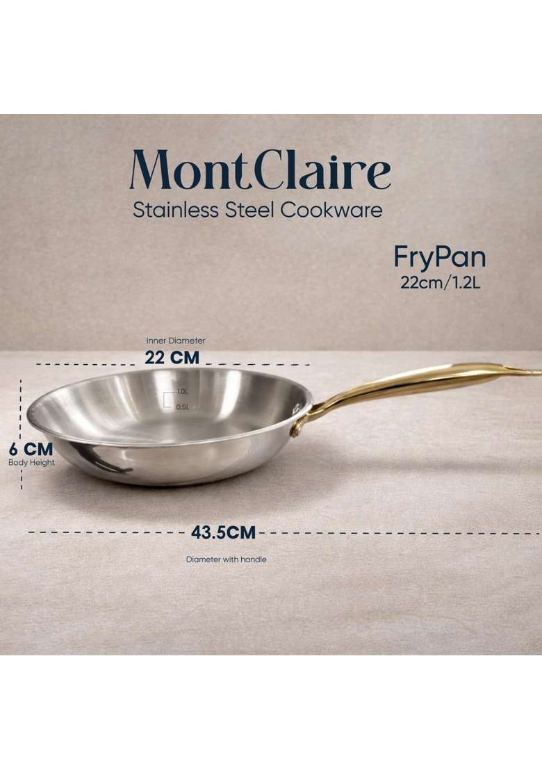 SOLARA MontClaire Premium Triply Stainless Steel Cookware | 1.7 L | 1.8 Qt | 22 cm | 8.7 Inch | 2-Piece Set | Induction Compatible | Non-Toxic - Indya
